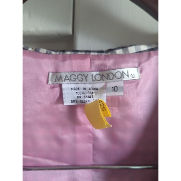 Maggy London Silk Jacket Blazer Black & White Checkered 3/4 Sleeve Sz: 10 - Picture 3 of 7